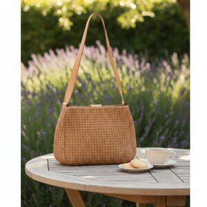 Fossil 1954 Shoulder Bag Vintage Tan Brown Leather Purse Woven